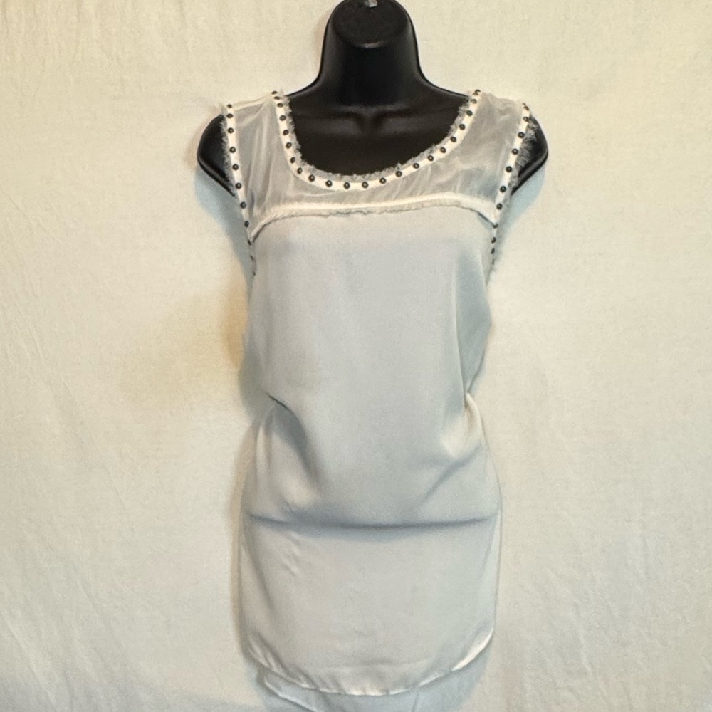 G-37 A.N.A. PLUS SIZE‎ 1C Cream Fringe Trim Sleeveless Pullover Summer Blouse